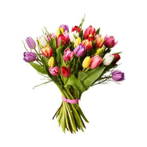 Bukett med tulpaner i blandade färger. Skicka ett blommogram från Interflora och överraska din vän!